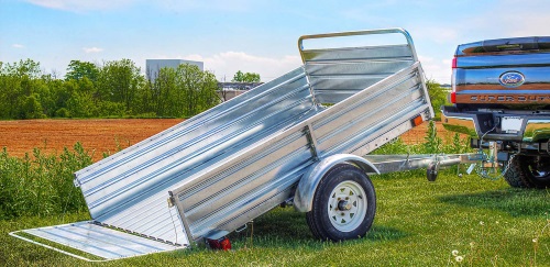 K2 5x7 Galvanized Utility Trailer Tilted